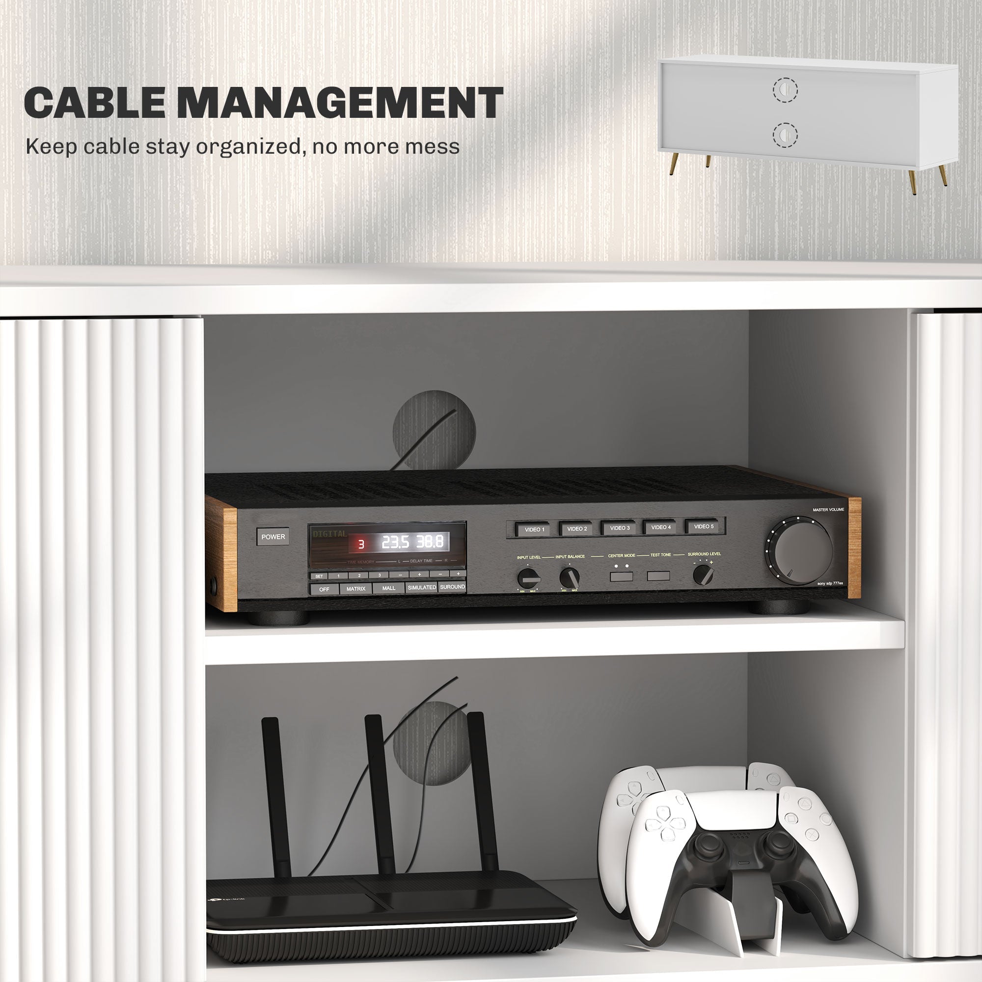 HOMCOM TV Stand with Storage for 55 Inch TV, Modern TV Cabinet with 2 Open Shelves and 2 Cabinets for Living Room, White