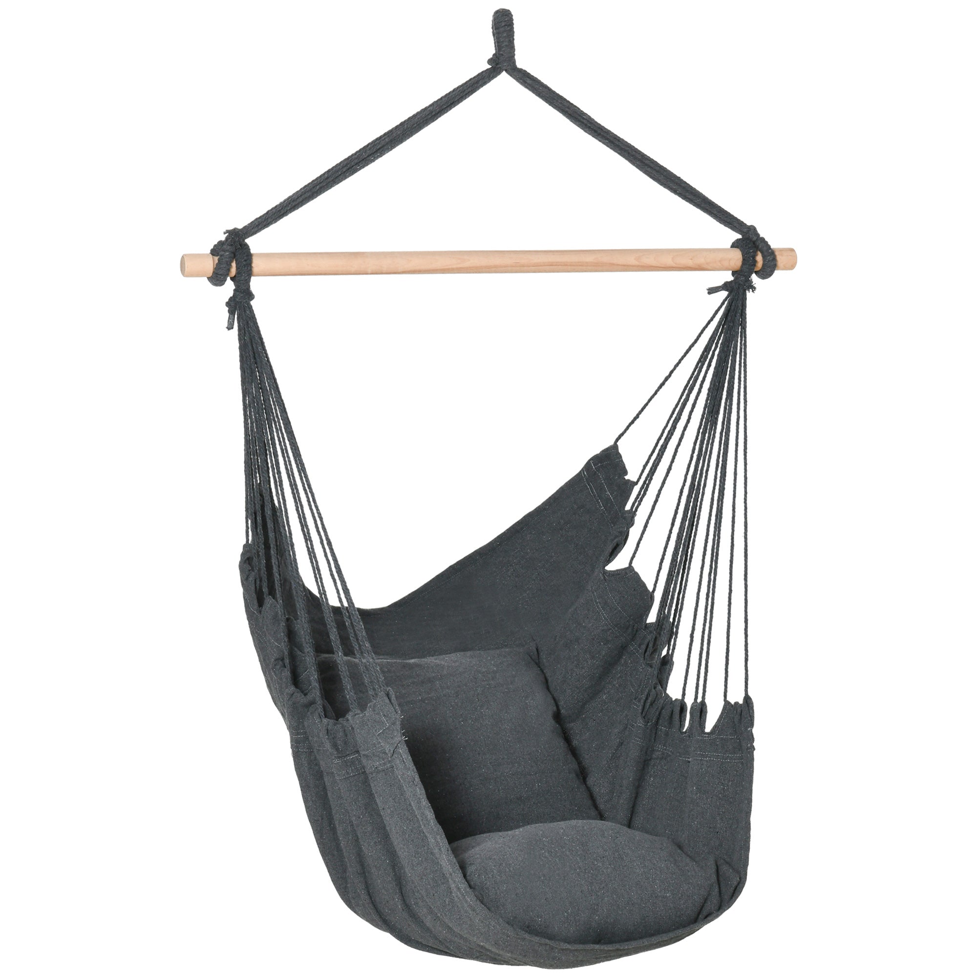 Outsunny Hammock Chair Hanging Rope Swing w/ Two Soft Seat Cushions for Bedroom Indoor Outdoor Dark Grey
