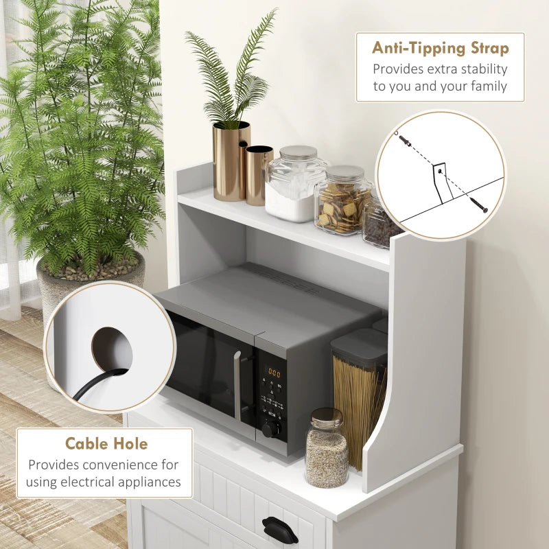 Microwave Cabinet, Kitchen Storage Cabinet with Drawer and Adjustable Shelf, White