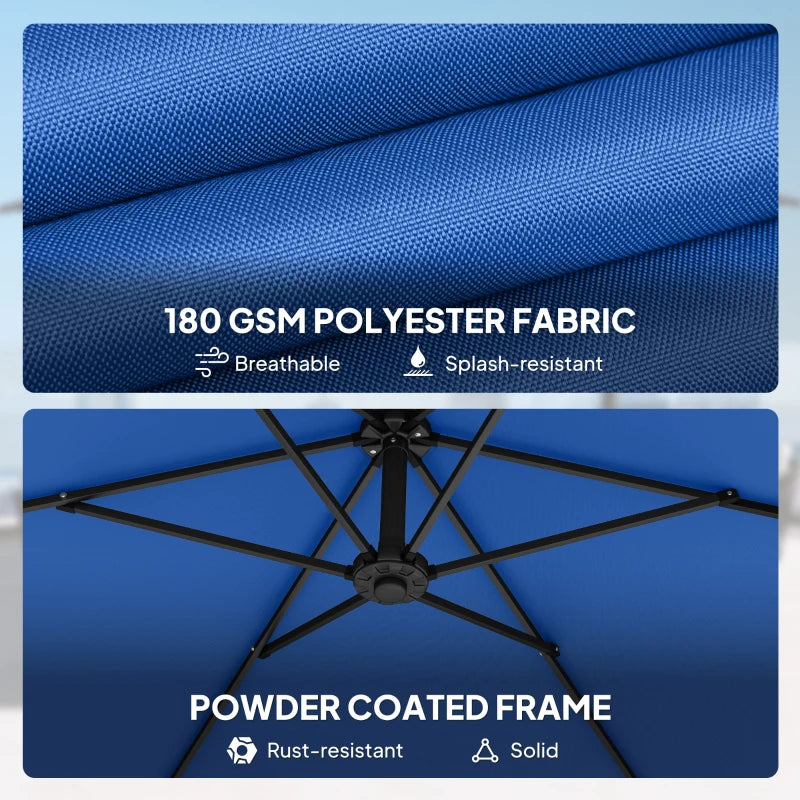 9.7 ft Offset Patio Umbrella with Water/Sand Fillable Weights, Garden Hanging Parasol with Locking Latch, Navy Blue