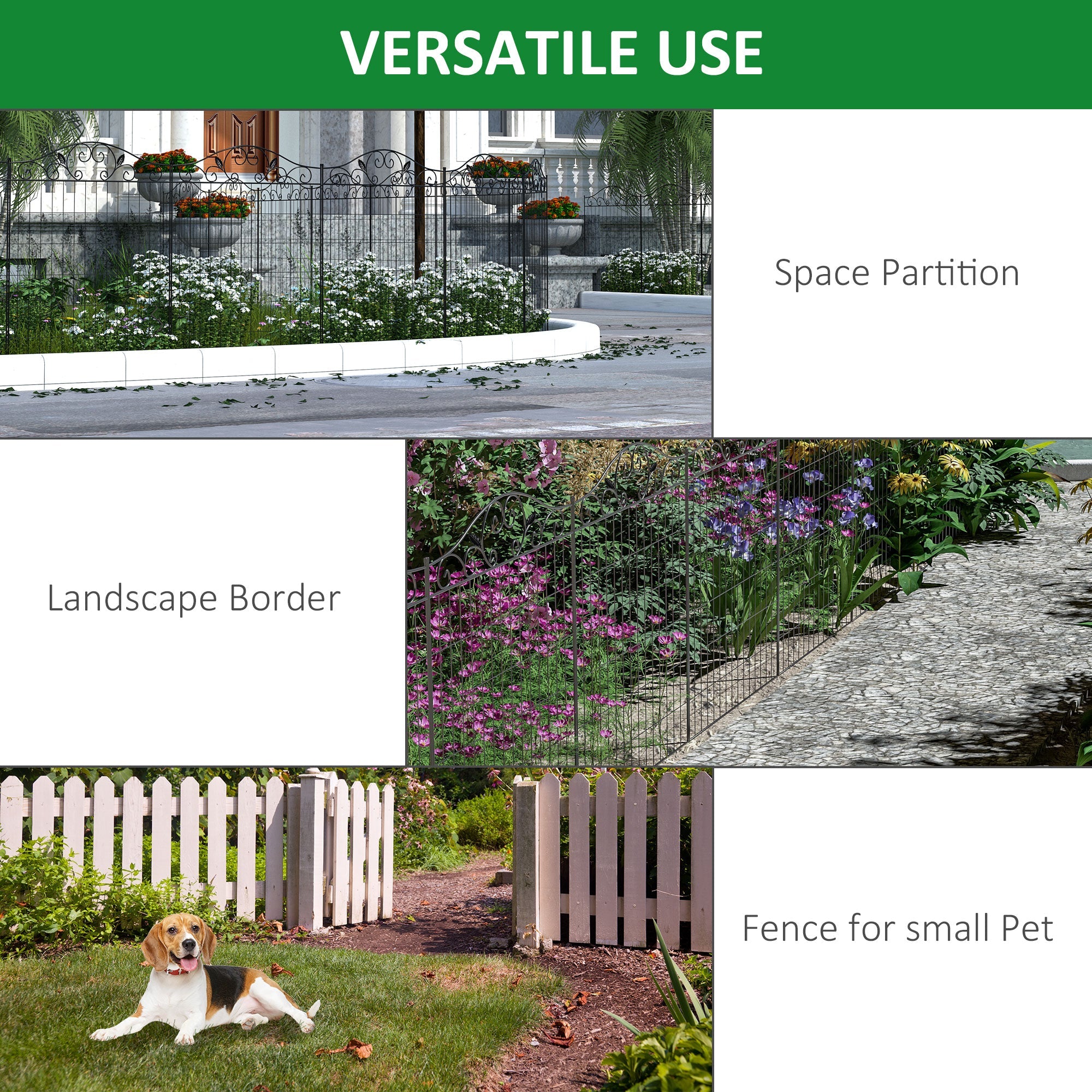 Outsunny Decorative Garden Fence 4 Panels 44in x 12ft Steel Wire Border Edging for Flower Bed Landscaping Outdoor Decor