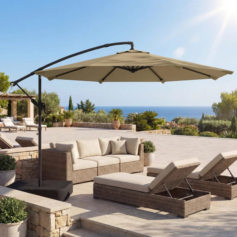 9.6 ft Offset Patio Umbrella with Sandbag, Garden Hanging Banana Cantilever Parasol with 360° Rotation, Khaki