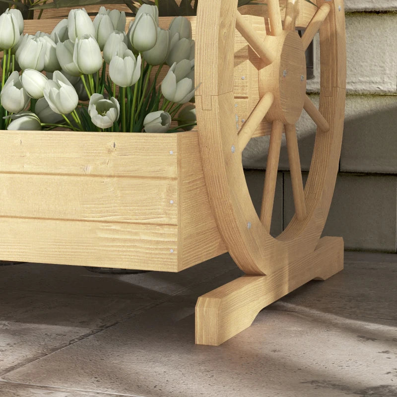 Wooden Wagon Planter Box, 3-Tier Raised Garden Bed, for Vegetables Flowers Herbs, 24" x 24" x 22", Natural