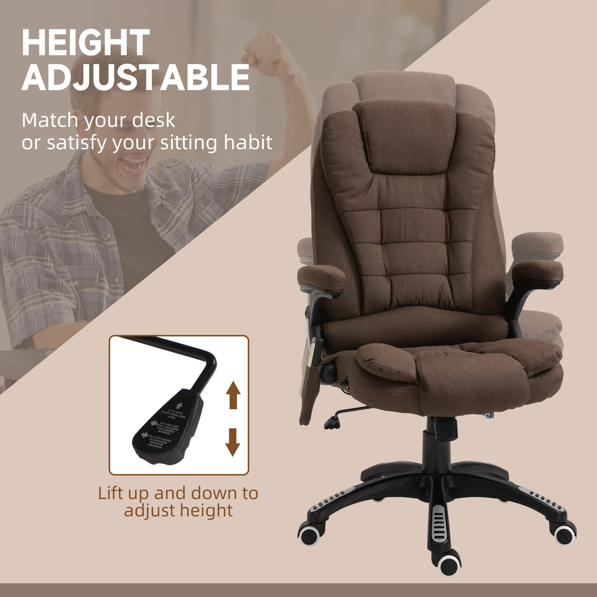 Vinsetto 6-Point Massage Executive Chair: Vibration, Reclining Back & Swivel Wheels, Brown
