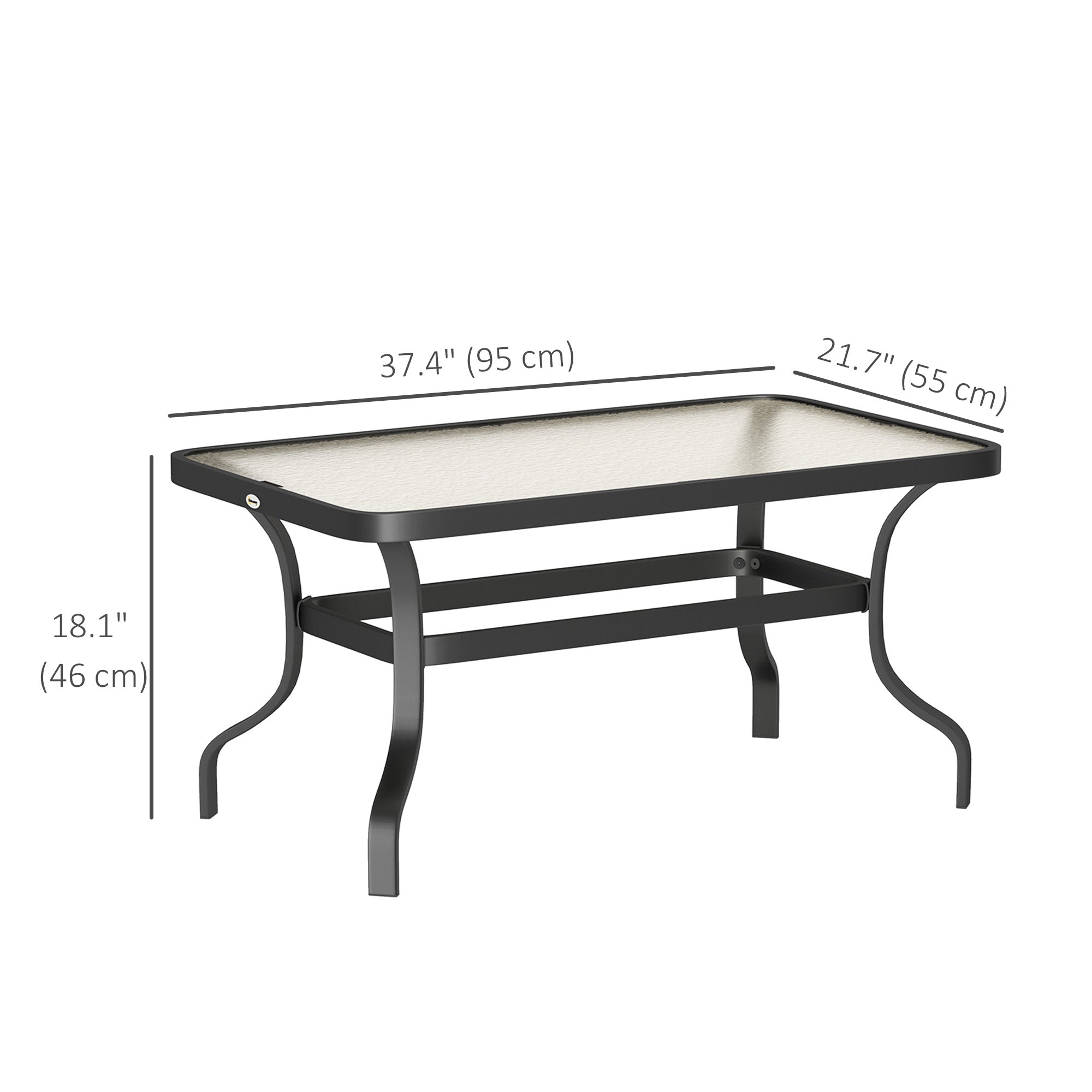 Outsunny 37" Patio Coffee Table with Tempered Glass Top, Outdoor Coffee Table with Metal Frame, Black