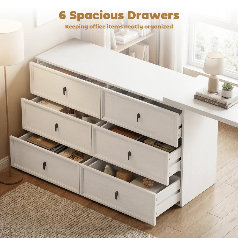 L Shaped Computer Desk Home Office Desk with 6 Drawers White Wood Grain
