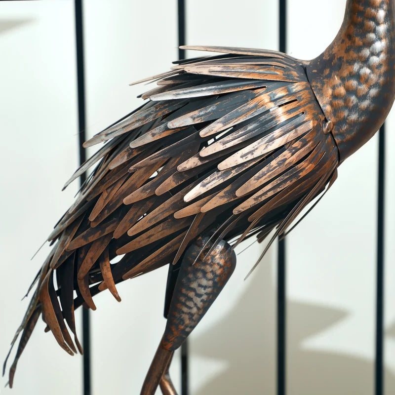 Garden Statue Heron Standing Lawn Sculpture Statue Ornament with Stakes for Lawn 12.2"W x 7.1"D x 28"H Silver Tone
