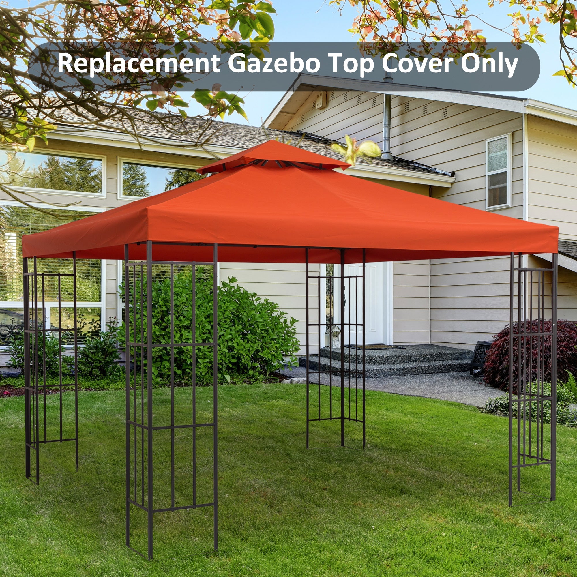 Outsunny 9.84' x 9.84' Square Gazebo Canopy Replacement Rust Red 2-Tier Top Cover for Outdoor Garden Sun Shade