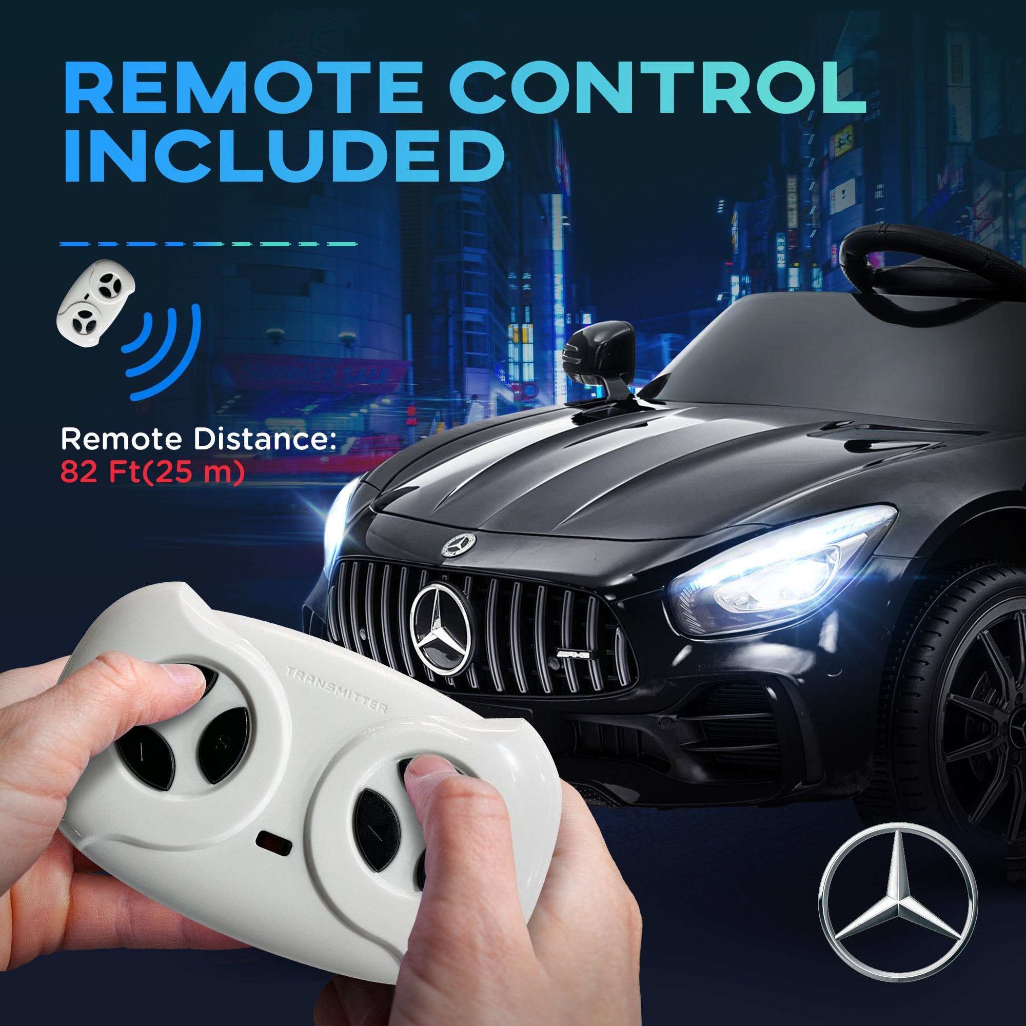Qaba Mercedes-Benz AMG GTR Licensed 12V Battery Powered Kids Electric Car w/ Remote, Soft Start, Lights, Music Horn Black