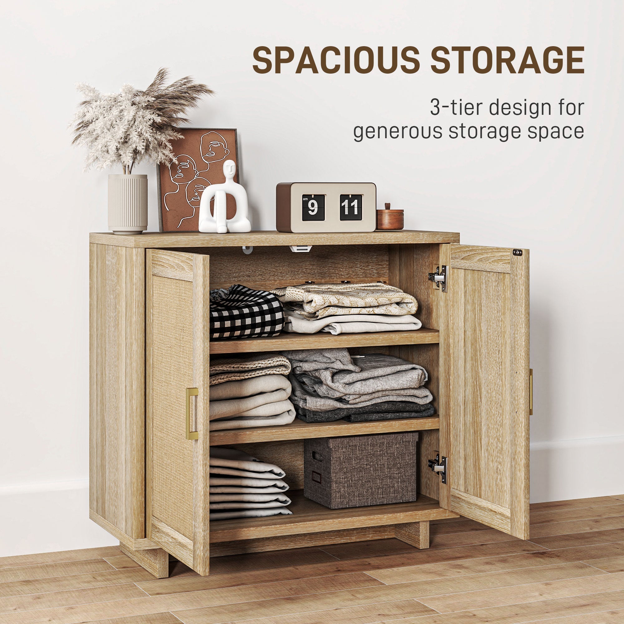 HOMCOM Accent Cabinet with Linen Doors and Adjustable Shelves for Living Room, Dining Room, Kitchen