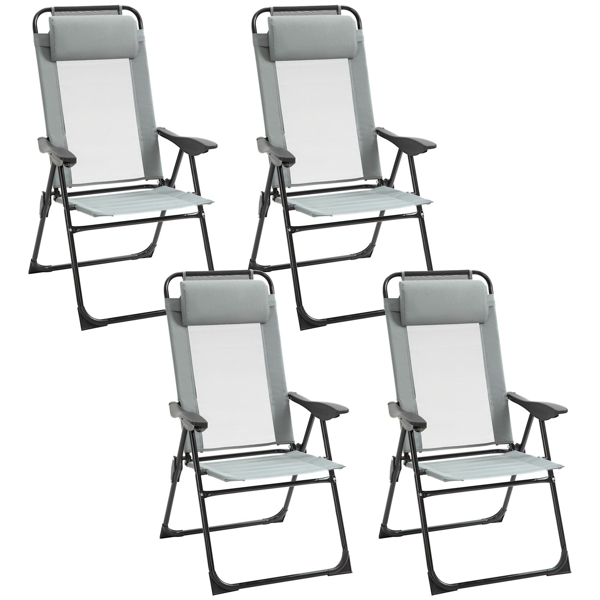 Outsunny Set of 4 Folding Recliner Outdoor Patio Chaise Lounge Chair Adjustable Backrest Grey
