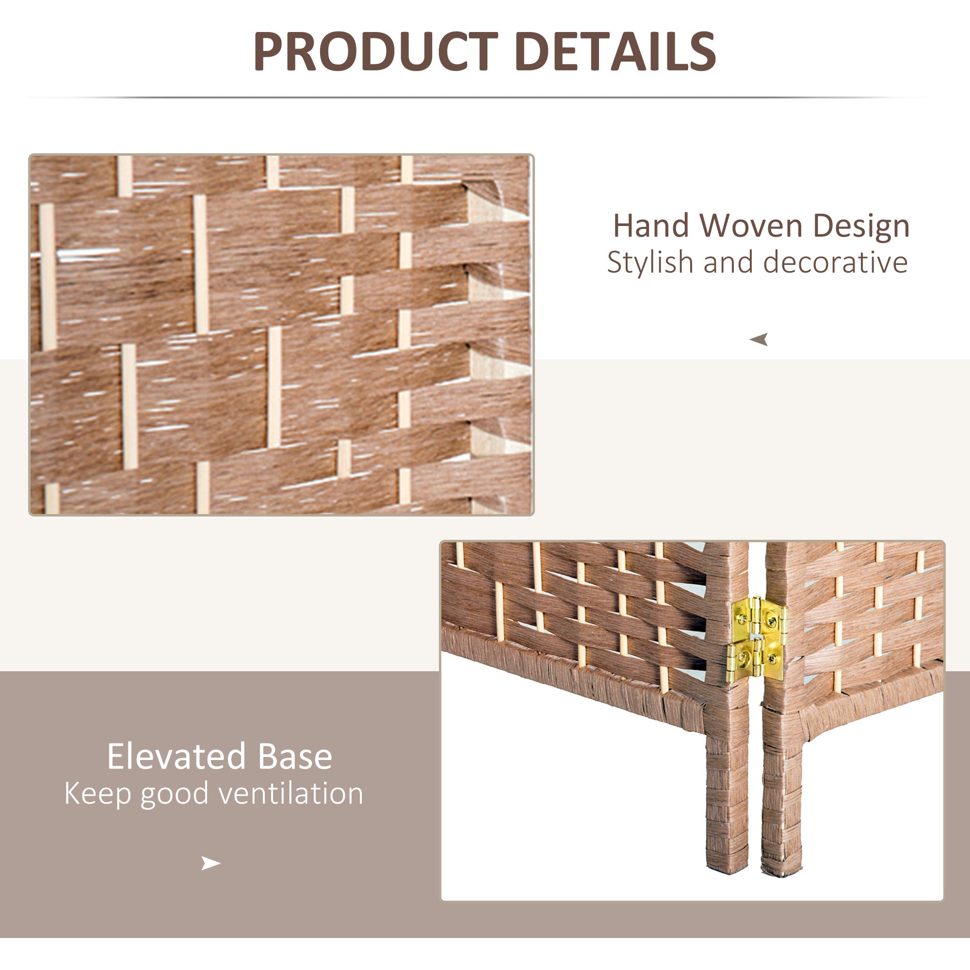 HOMCOM Natural Woven Room Divider: 6 Tall Wicker Weave Panels, 3 Panel Privacy Screen, Blonde Wood for Indoor Spaces