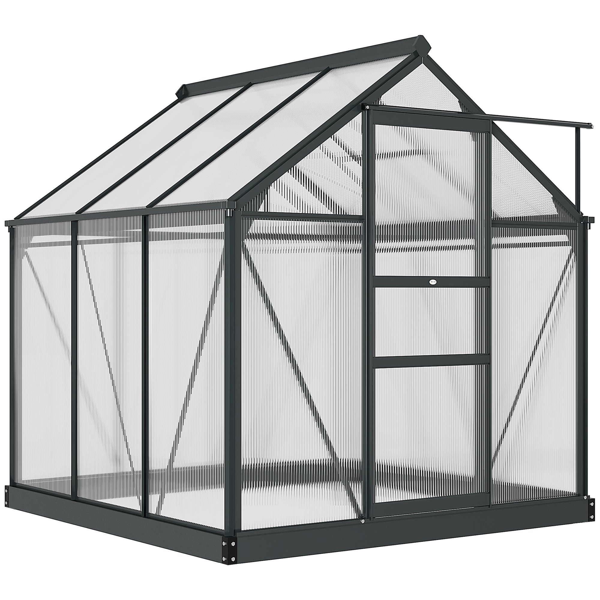 Outsunny Polycarbonate Greenhouse Kit 6.2'x6.3'x6.6' with Sliding Door, Sturdy Frame for Outdoor Gardening - Grey
