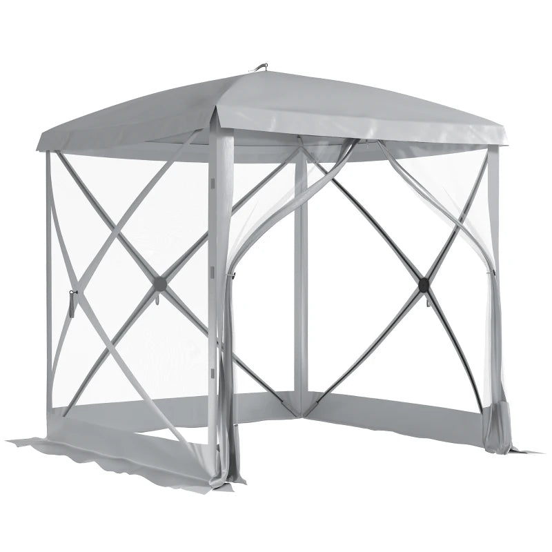 Pop-Up Tent, Foldable Screen Tent with Carry Bag, Zippered Door and Ground Stakes, Fits 3-4 People, Light Grey