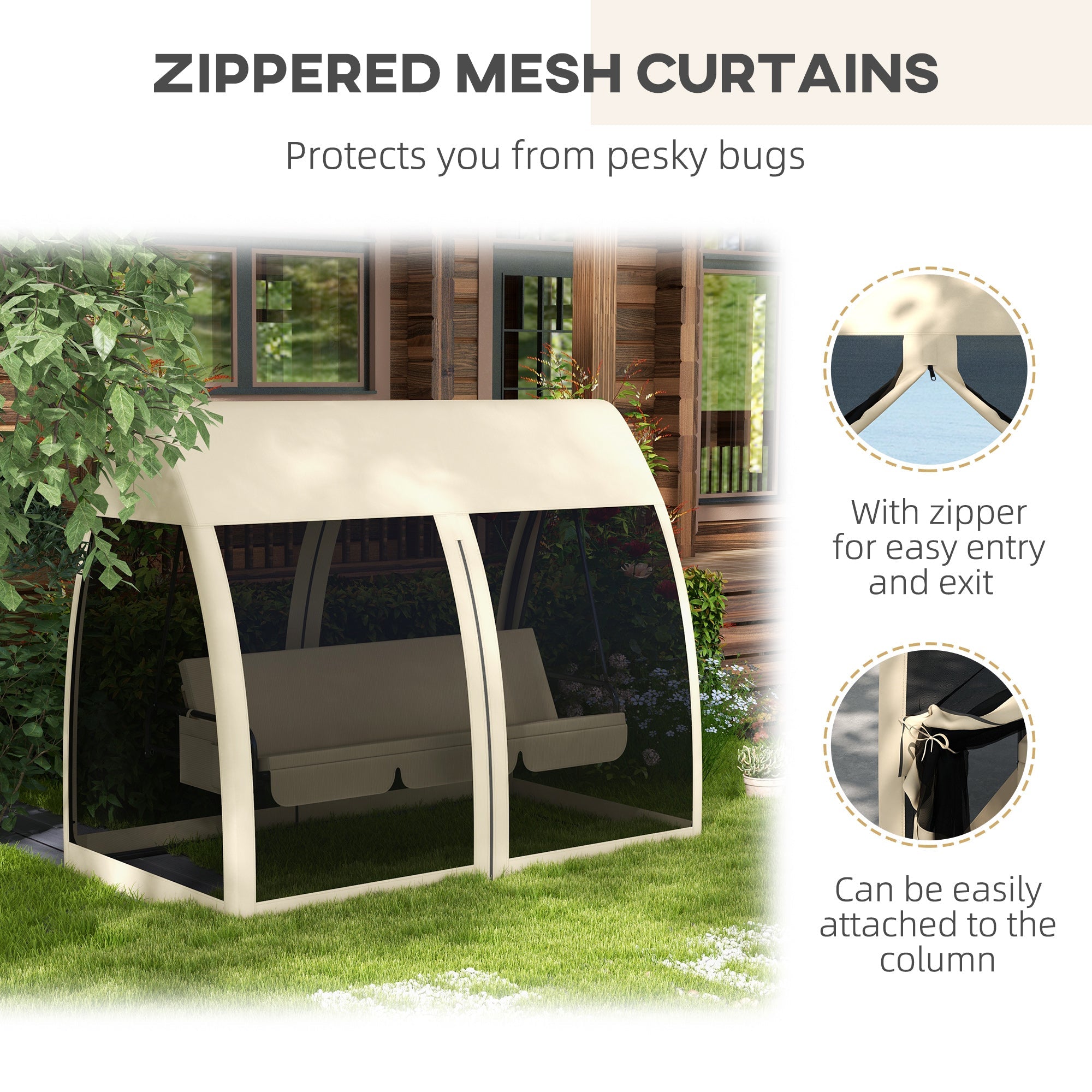 Outsunny 3-Seater Outdoor Swing Chair Chaise Lounger Bed Garden Hammock with Steel Stand, Canopy Netting Walls, Coffee