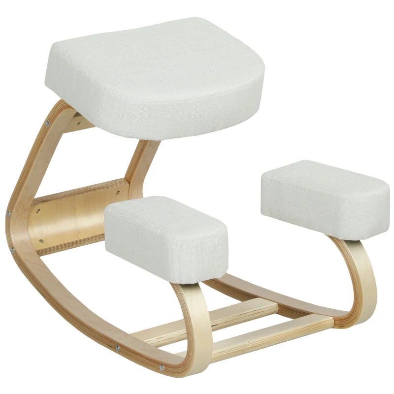 Ergonomic Kneeling Chair, Wood Kneel Stool with Thick Pads, Desk Knee Chair, Improve Posture, Cream White