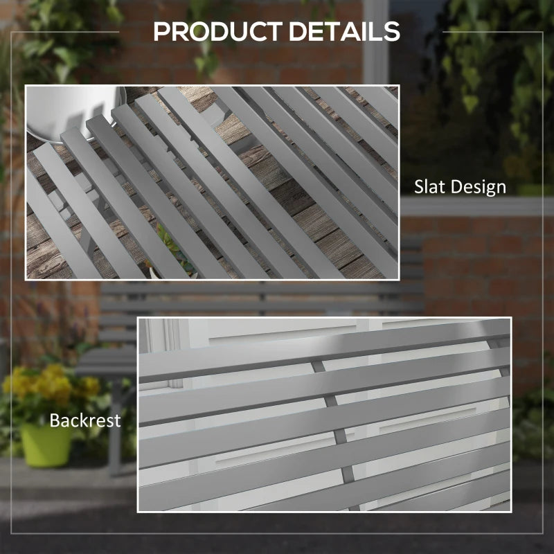Outdoor Bench Patio Bench, Aluminum Lightweight Park Bench with Slatted Seat for Lawn, Park, Deck, Grey