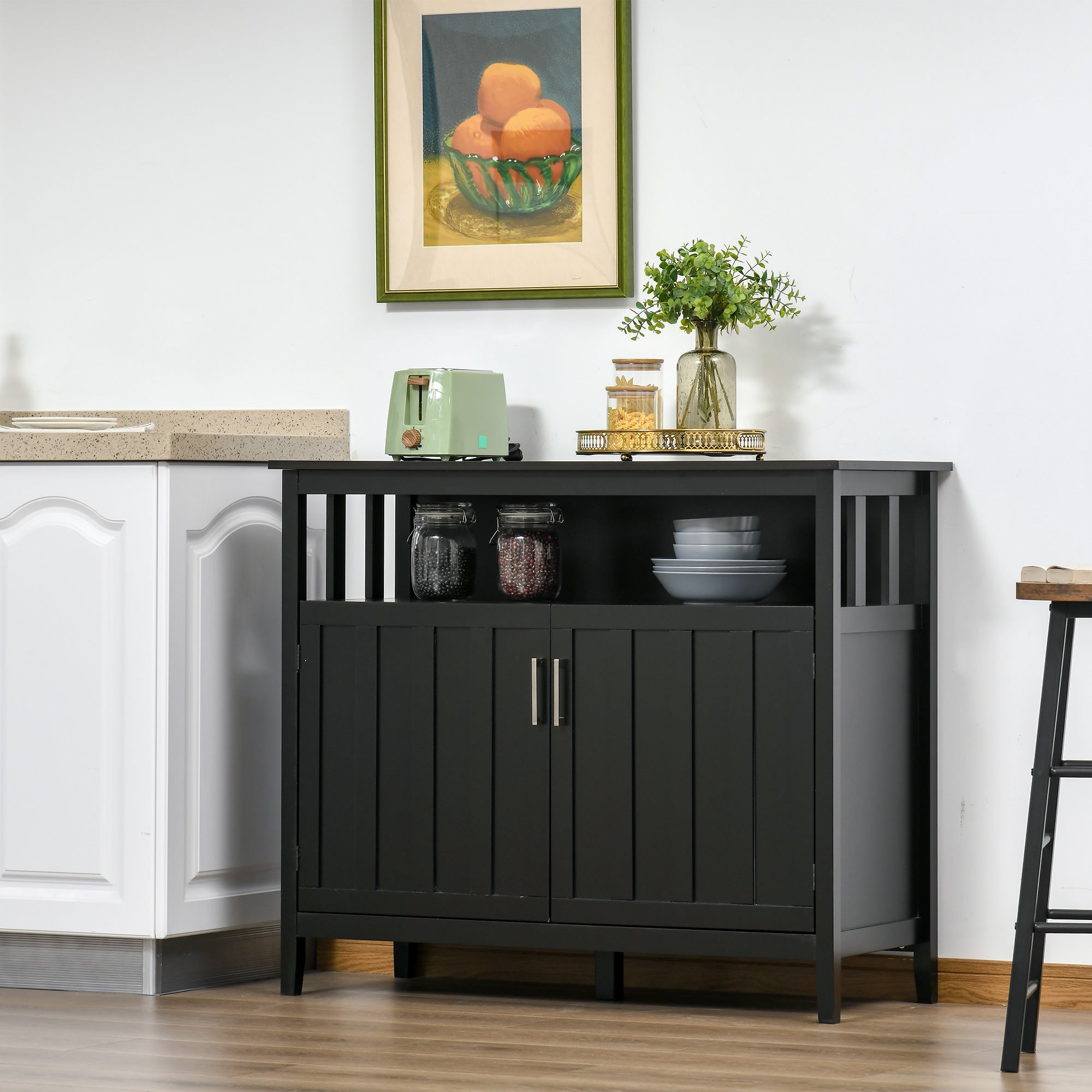 HOMCOM Black Storage Buffet Server: Sideboard Bar Cabinet Cupboard Console Table with 2 Doors and Adjustable Shelves