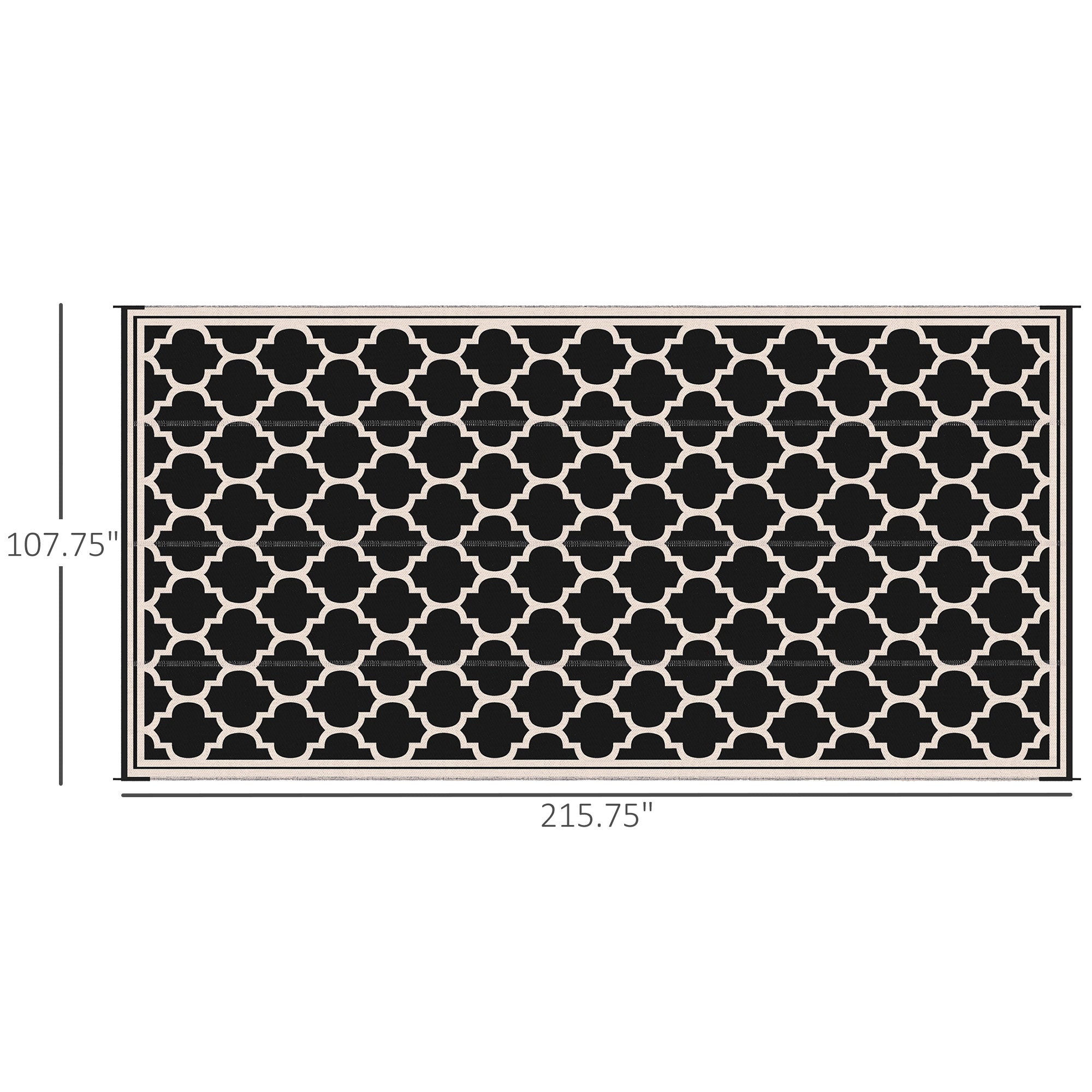 Outsunny Reversible Outdoor RV Rug 9'x18' Patio Floor Mat Durable Plastic Straw Rug for Backyard Deck Beach Camping Black Beige