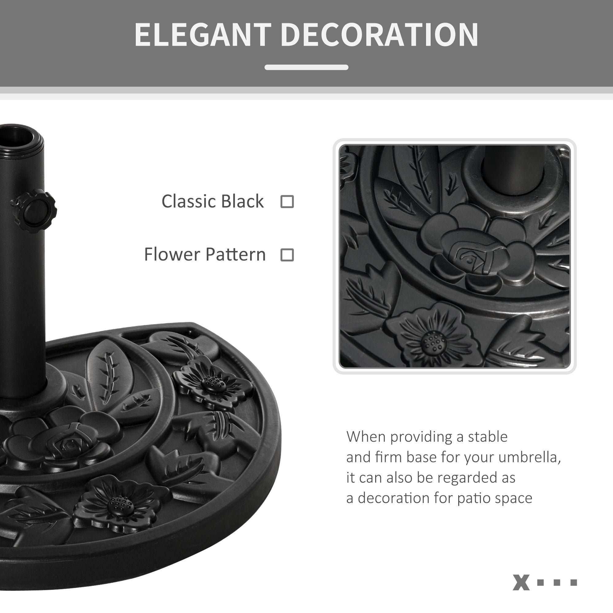 Outsunny Umbrella Base: 20lb Heavy Duty Half Round Concrete Stand for Market Umbrellas Black