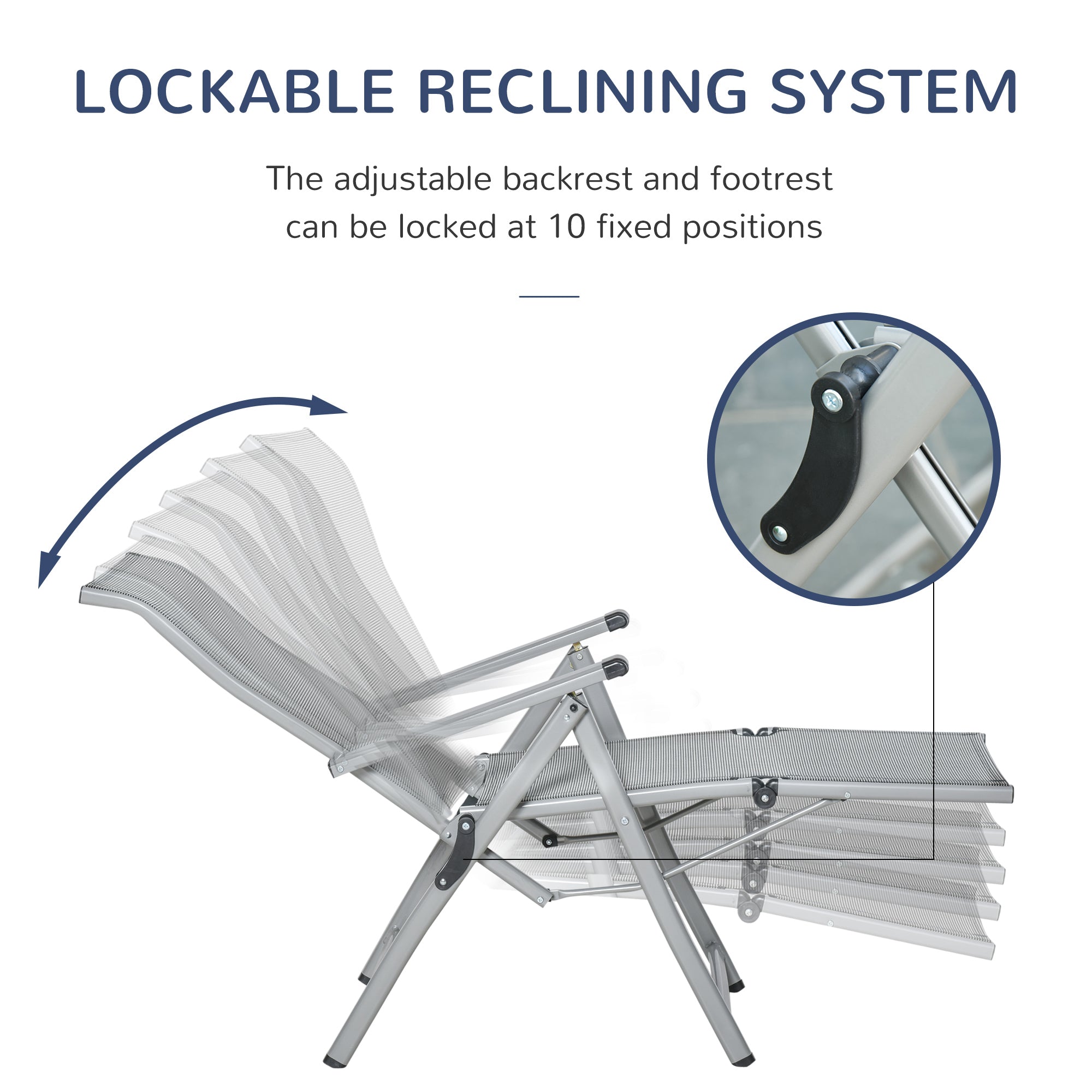 Outsunny Portable Lounge Chair: Foldable with Adjustable Backrest and Footrest, Gray Hue for Outdoor Relaxation