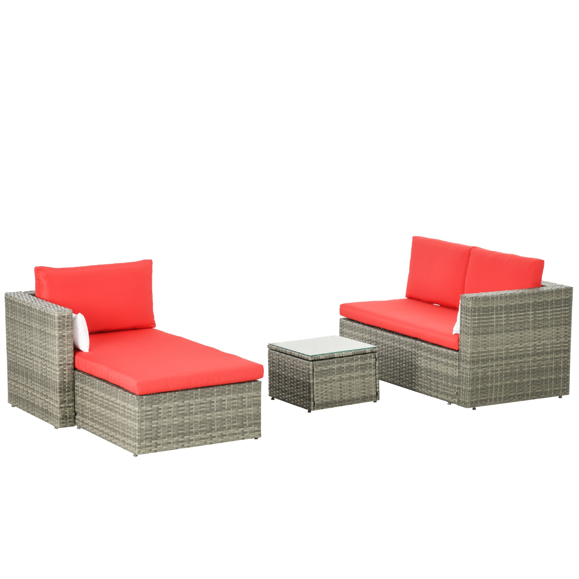 Outsunny 3pc Modern Rattan Sofa Set Wicker Patio Furniture Coffee Table Cushions Pillows