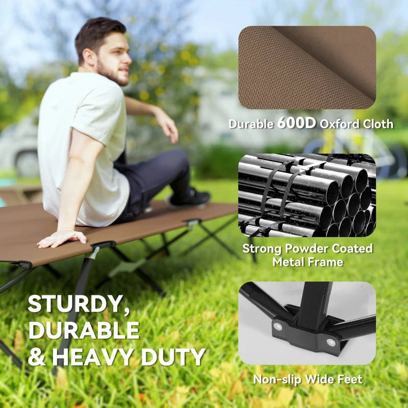 76" Two Person Folding Camping Cot Outdoor Portable Double Cot Wide Military Sleeping Bed w/ Carrying Bag Khaki