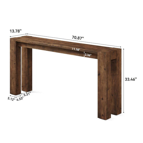 70.9" Solid Wood Console Table, Farmhouse Long Sofa Table for Entryway Hallway Rustic Brown