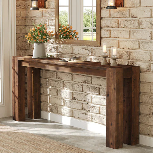 70.9" Solid Wood Console Table, Farmhouse Long Sofa Table for Entryway Hallway Rustic Brown