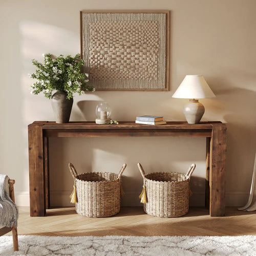 70.9" Solid Wood Console Table, Farmhouse Long Sofa Table for Entryway Hallway Rustic Brown