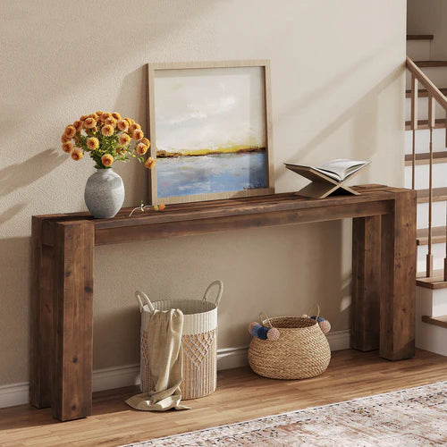 70.9" Solid Wood Console Table, Farmhouse Long Sofa Table for Entryway Hallway Rustic Brown