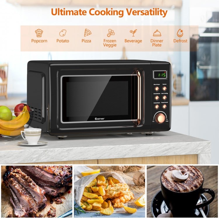 700W Retro Countertop Microwave Oven with 5 Micro Power and Auto Cooking Function-Golden