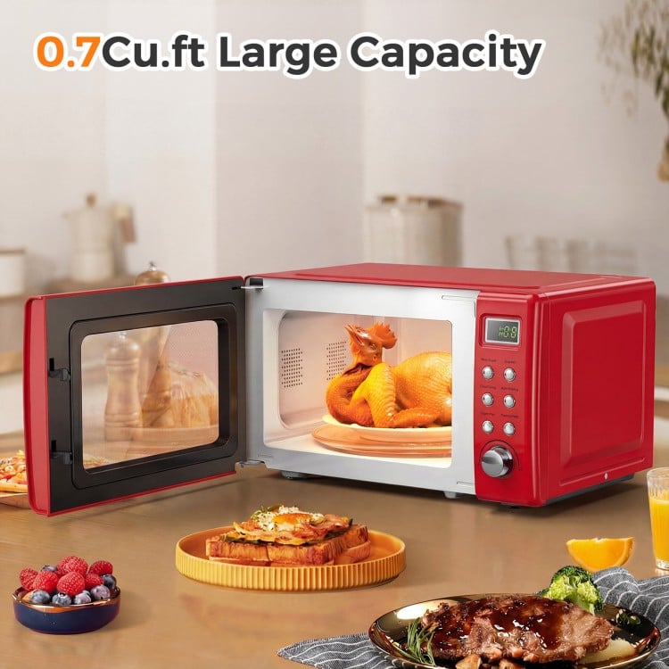 700W Retro Countertop Microwave Oven with 5 Micro Power and Auto Cooking Function-Light Red