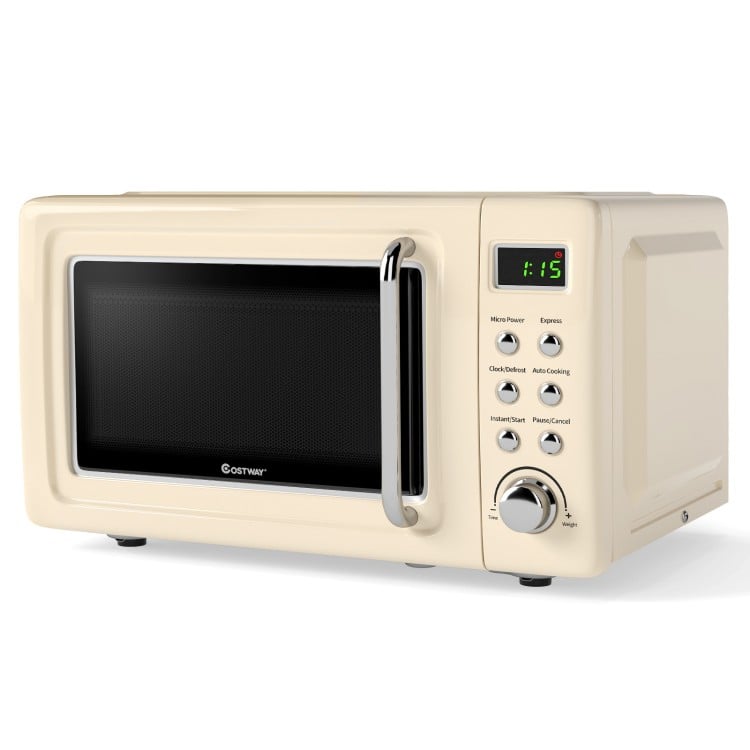 700W Retro Countertop Microwave Oven with 5 Micro Power and Auto Cooking Function-Cream White