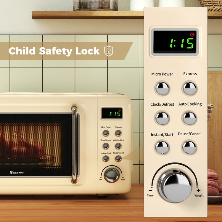 700W Retro Countertop Microwave Oven with 5 Micro Power and Auto Cooking Function-Cream White