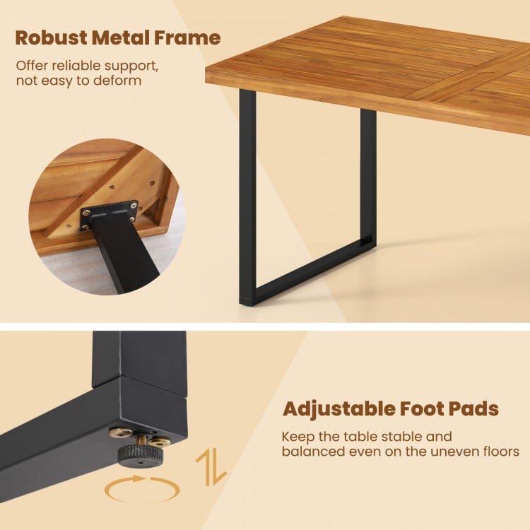 Acacia Wood Dining Table for 6 People Wooden Rectangular Table