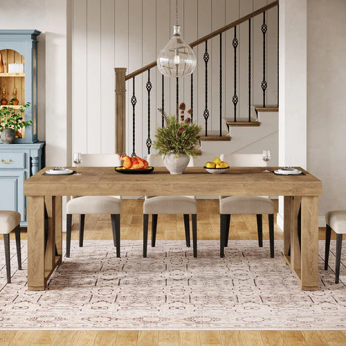 70.8" Dining Table, Rectangular Kitchen Dinner Table for 6–8 People, Farmhouse Wood Finish Brown