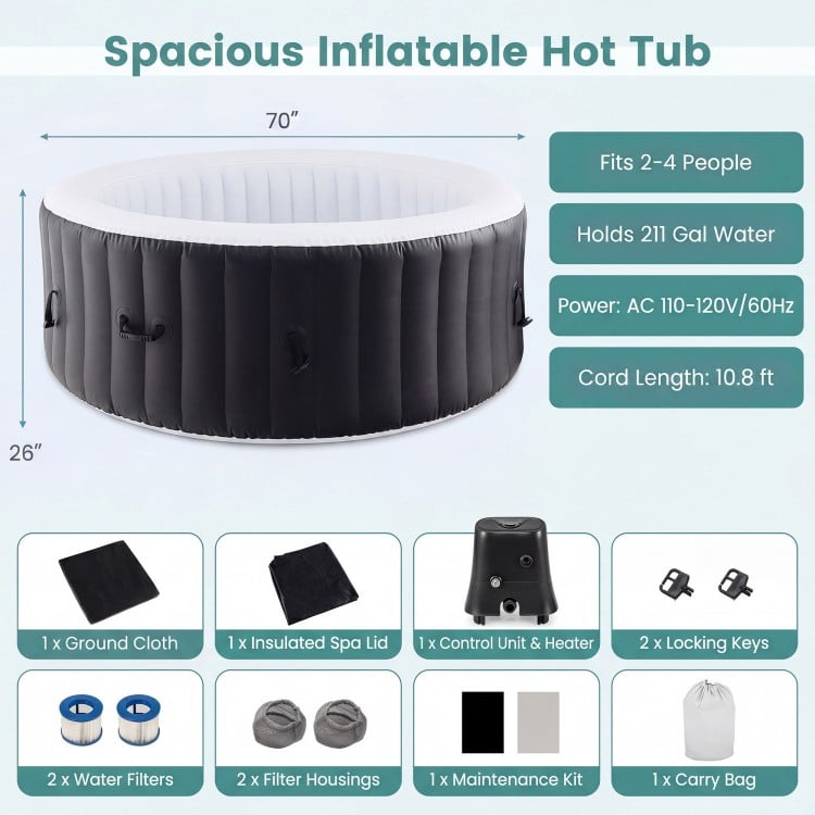 70/80 Inches Round SPA Pool Hottub with 110/130 Air Jets Electric Heater Pump
