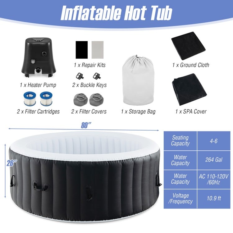 70/80 Inches Round SPA Pool Hottub with 110/130 Air Jets Electric Heater Pump