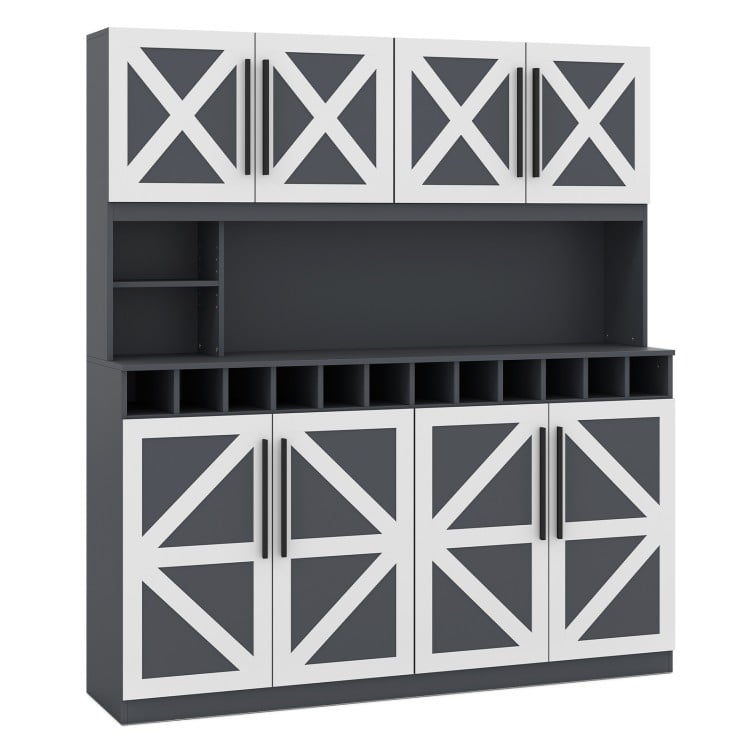 70 Inch Farmhouse Pantry Cabinet Kitchen Buffet Hutch with 4 Cabinets and 2 Open Shelves-Dark Gray
