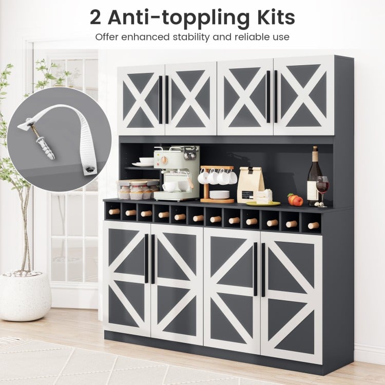 70 Inch Farmhouse Pantry Cabinet Kitchen Buffet Hutch with 4 Cabinets and 2 Open Shelves-Dark Gray