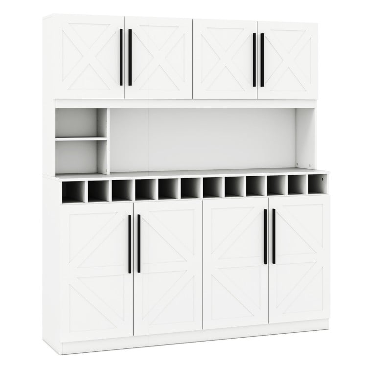 70 Inch Farmhouse Pantry Cabinet Kitchen Buffet Hutch with 4 Cabinets and 2 Open Shelves-White
