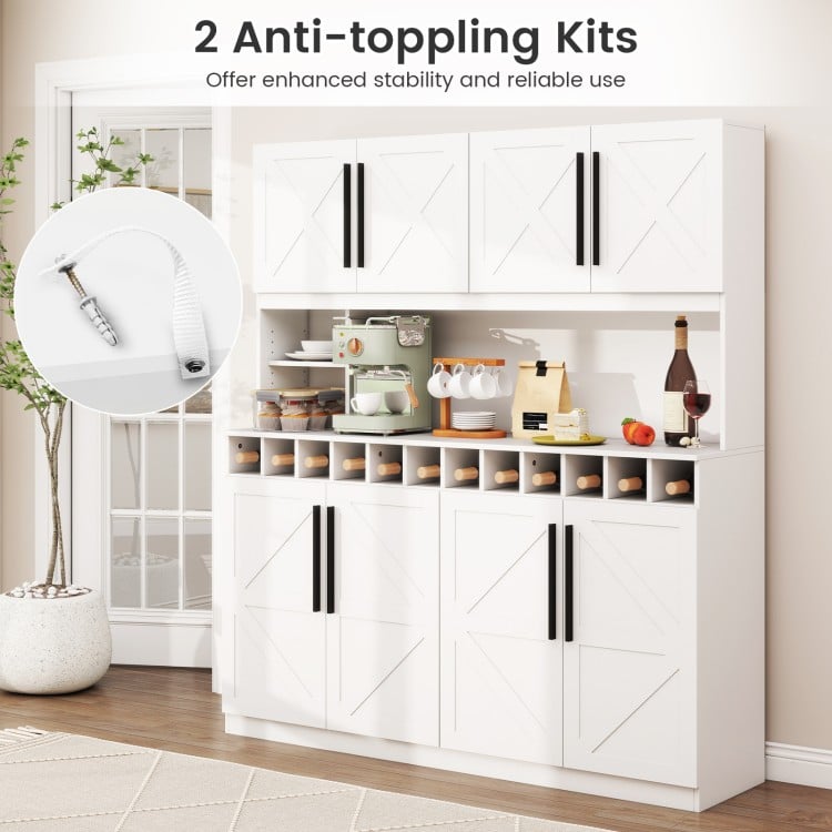 70 Inch Farmhouse Pantry Cabinet Kitchen Buffet Hutch with 4 Cabinets and 2 Open Shelves-White