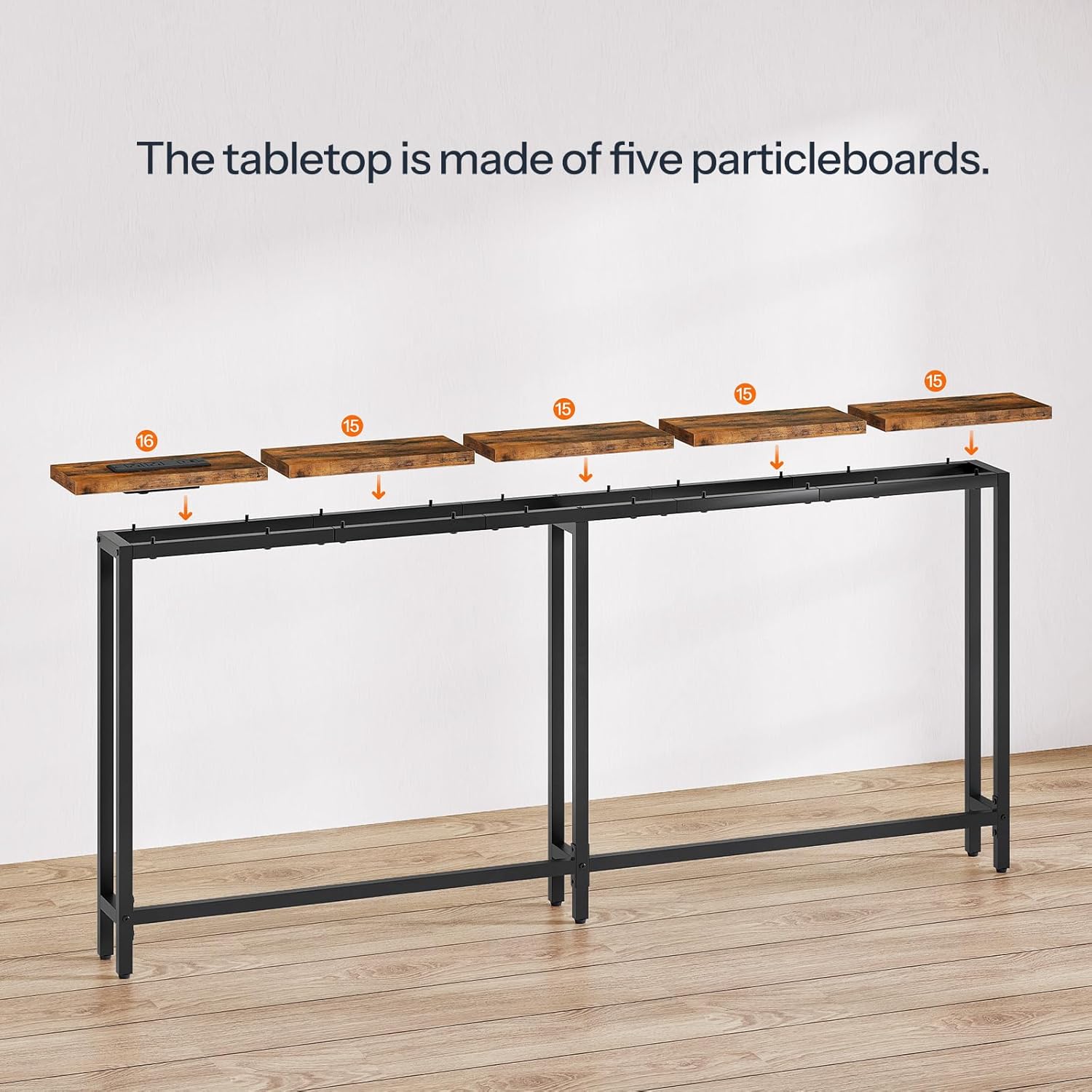 HOOBRO 63" Skinny Console Table with Charging Station, Narrow Sofa Table with USB & Type-C Ports, Rustic Brown & Black
