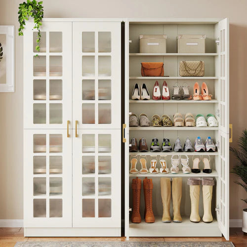 Shoe Cabinet 8-Tier Shoe Storage Rack with Adjustable Shelves and Acrylic Doors for Entryway Hallway White/Black