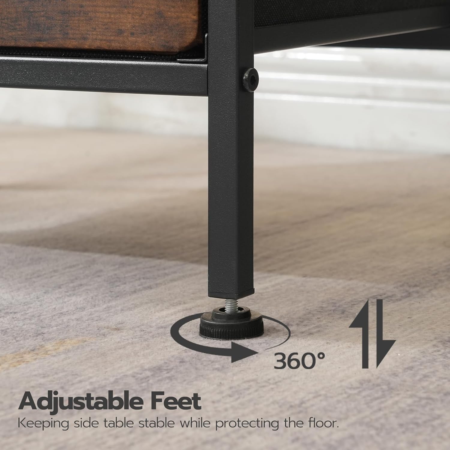 HOOBRO Nightstand with Charging Station, Bedside Table with 2 Fabric Drawers, USB & Type-C Ports, Rustic Brown & Black