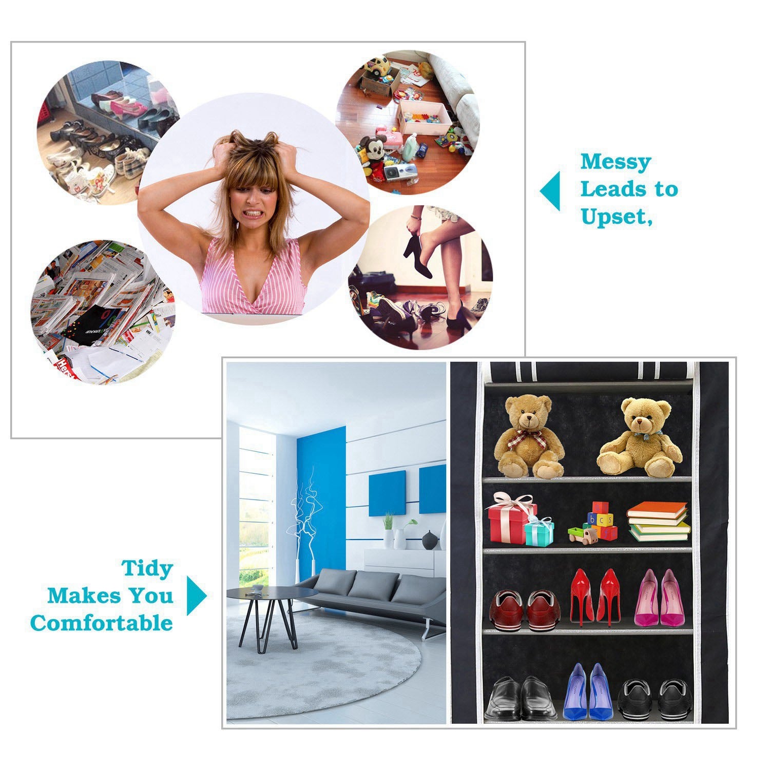 iMounTEK 10 Tiers DIY Shoe Cabinet Dustproof Easy Assemble Tidy Shoe Rack Non-Woven Fabric Holding 27 Pair Shoes Black