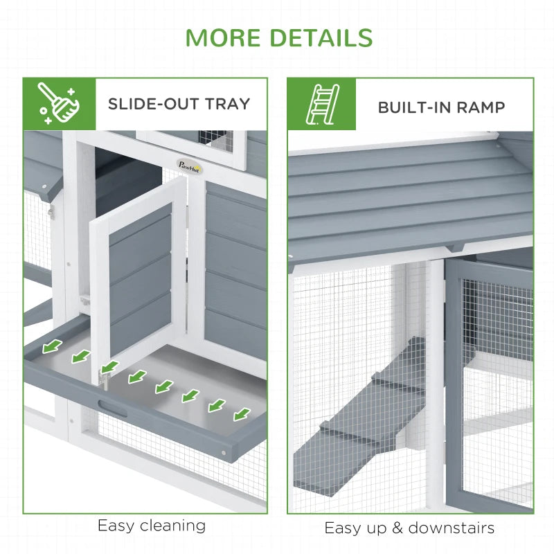 60" Large Chicken Coop Wooden Hen House for Outdoor Backyard with 2 Doors, Nesting Box and Removable Tray, White