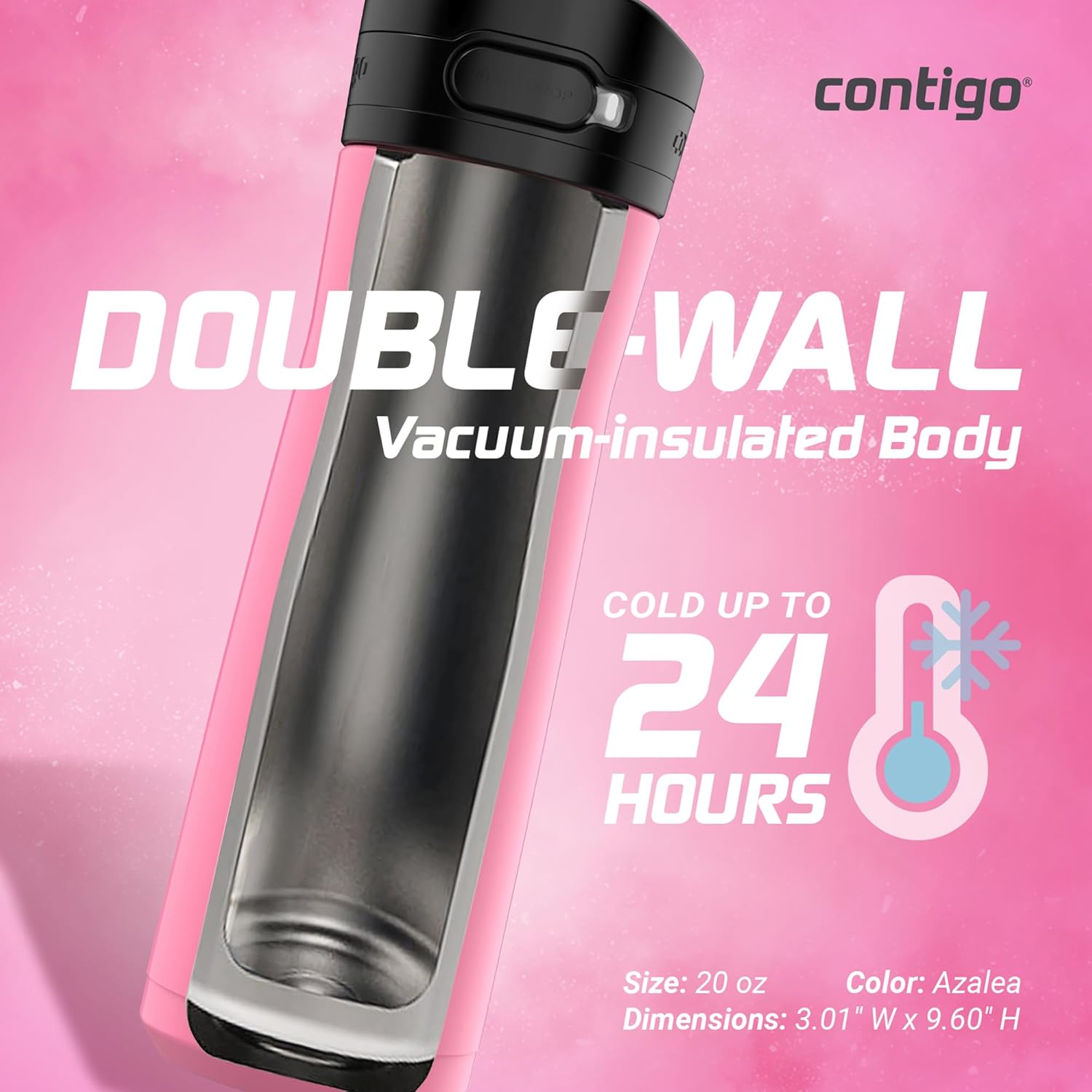 Contigo Jackson Chill 2.0 Water Bottle with AUTOPOP® Lid – Azalea, 20 oz (591 mL)