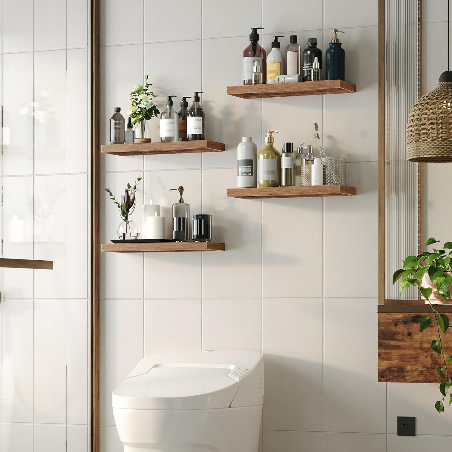 HOOBRO Floating Shelves Rustic Brown Wall Shelf Set of 2, 60 cm Hanging Shelves with Invisible Brackets BF60BJ01